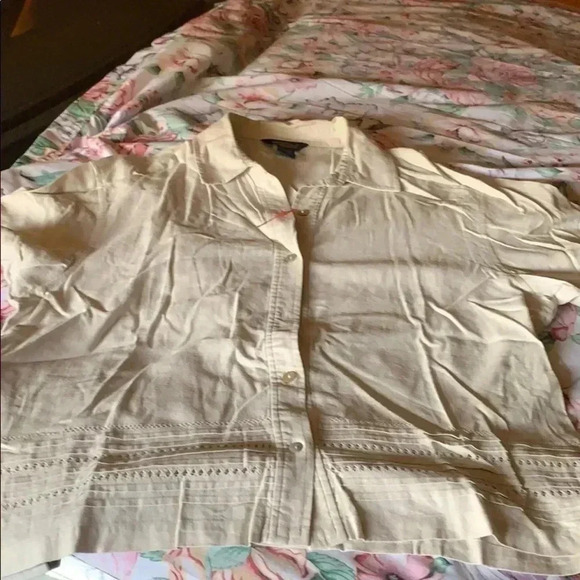 silver Lake tan ladies Button down Blouse Size M - Picture 3 of 8